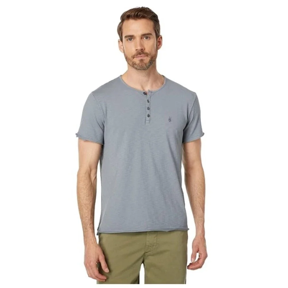 John Varvatos Grey Quincy Slub Cotton Summer Short Sleeve Henley Shirt Large